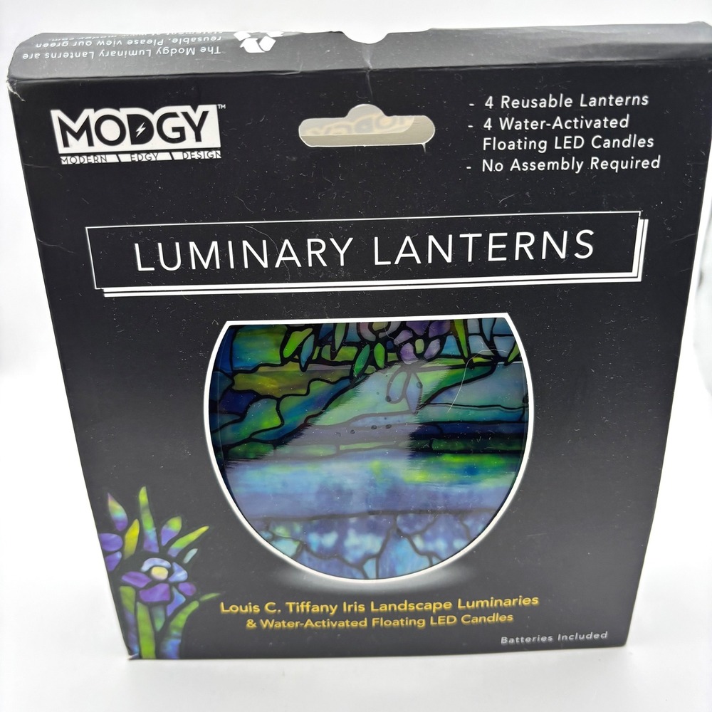Modgy Luminary Lanterns Louis C Tiffany Iris Landscape 4pk Floating LED Candles